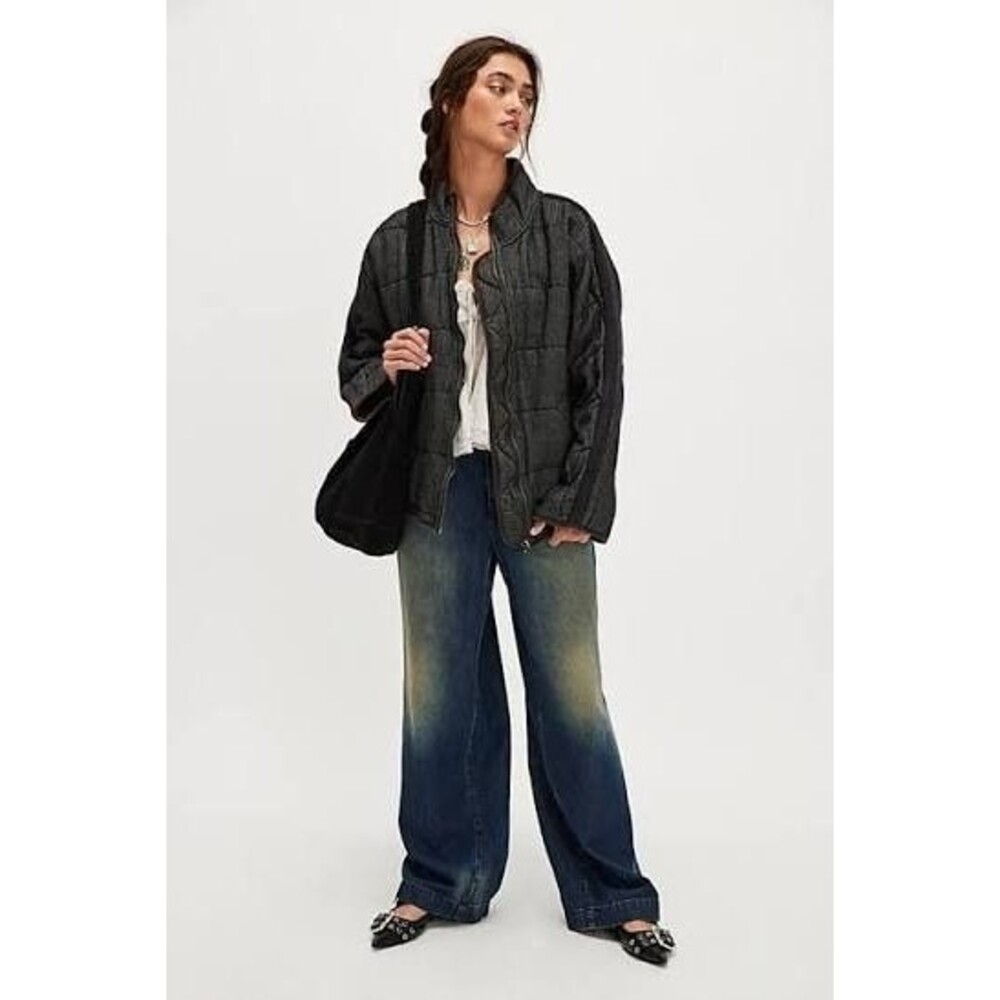 Free People We The Free Dolman Quilted Textured Denim Jacket Top Cotton S 289741